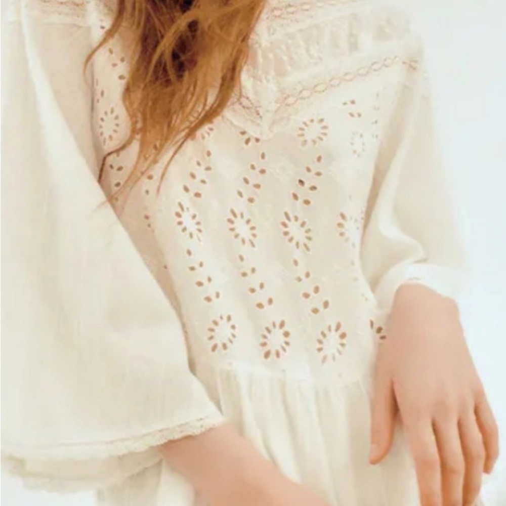 Zara Ivory Lace & Eyelet Top
